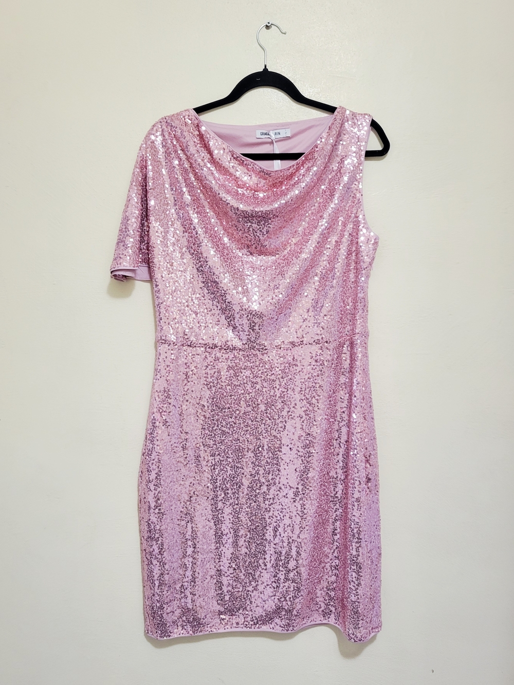 Grace Karin Pink One-Shoulder Sequin Cocktail Dress